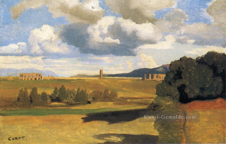 die römische Campaagna mit dem Claudian Aquädukt plein air Romantik Jean Baptiste Camille Corot Ölgemälde